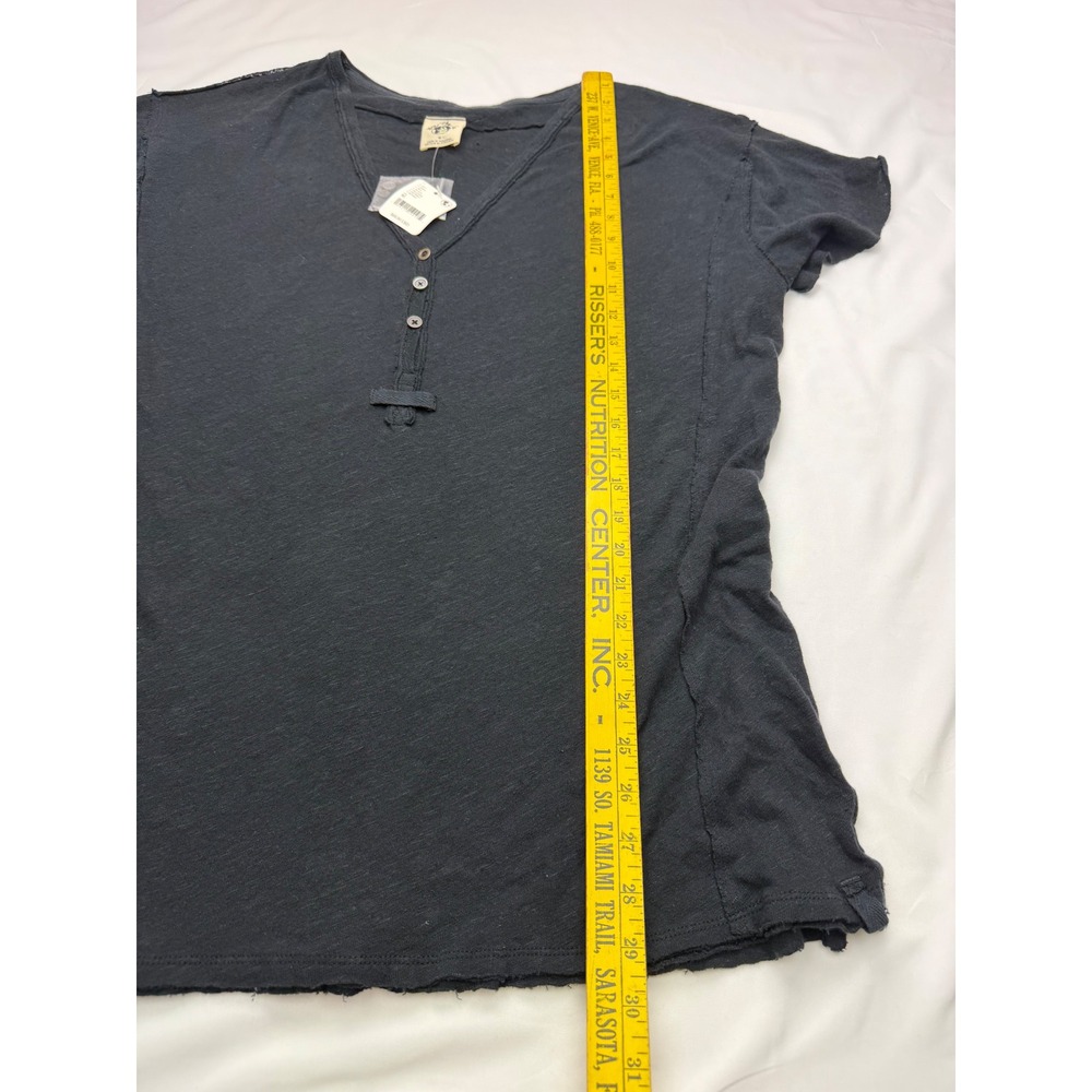 Free People One Of The Girls Henley Tee Black Oversized Linen Blend M - Picture 4 of 8